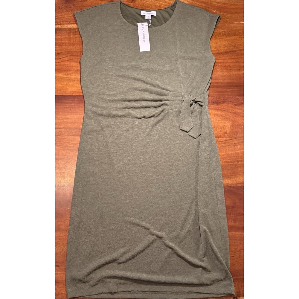 NWT Liz Claiborne Olive Green Side Tie Knit Dress Size LT Tall Sleeveless